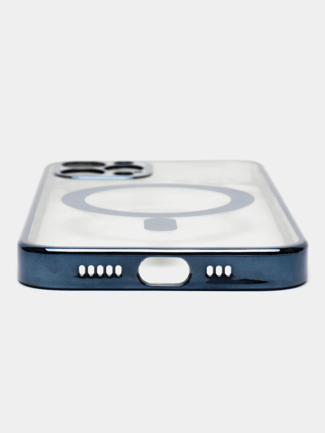 Синий чехол для IPhone 12 Pro, 12 Pro Max силиконовый с Mag Safe и цветной окантовкой