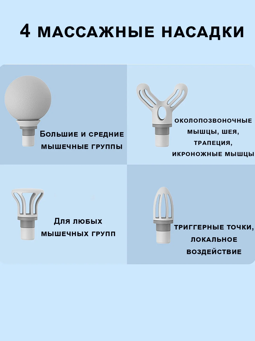 Белый массажер для тела мышечный, ударный, перкуссионный, фасциальный