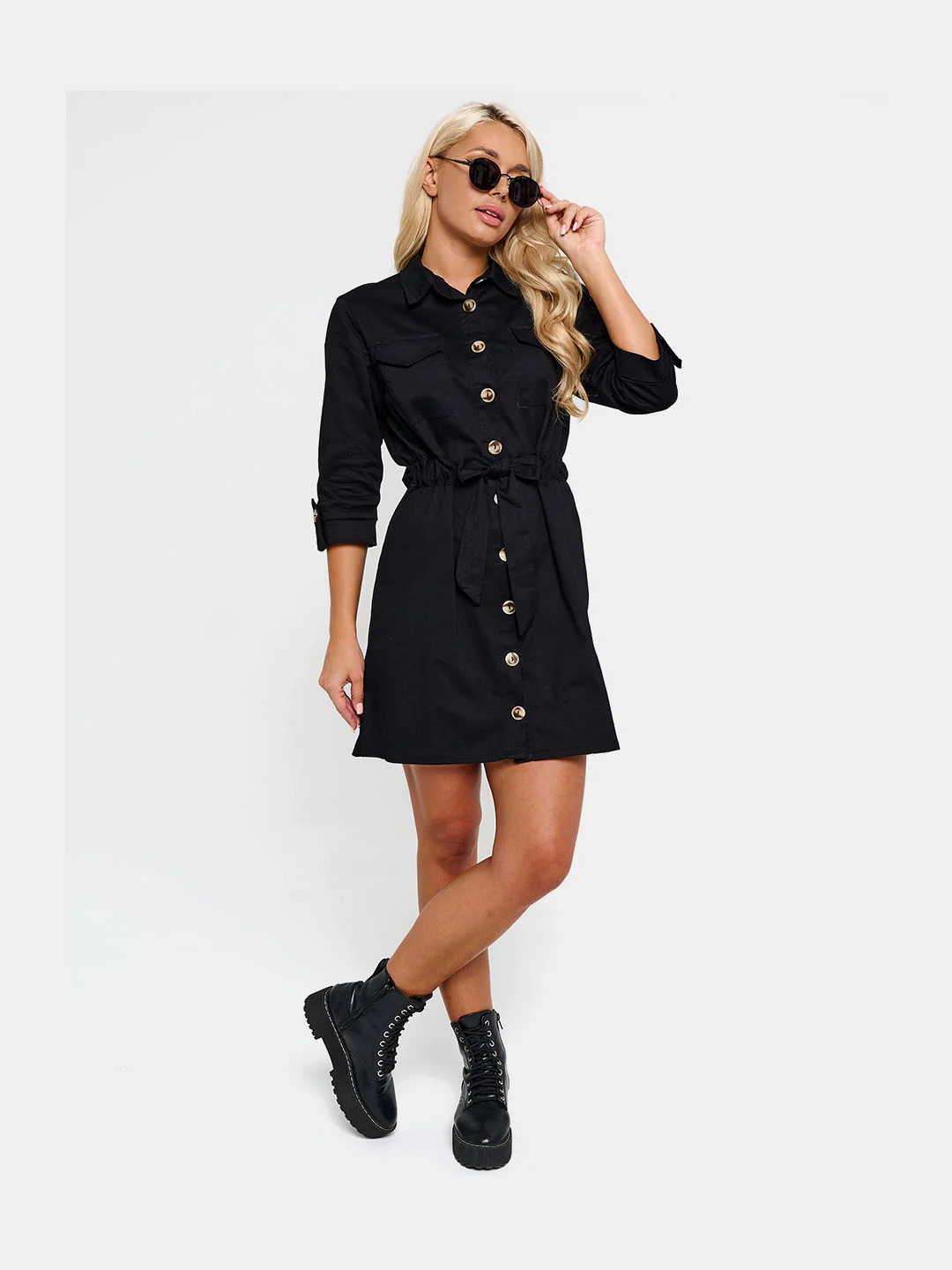 Платье женское, рубашка, джинсовое, casual, черное