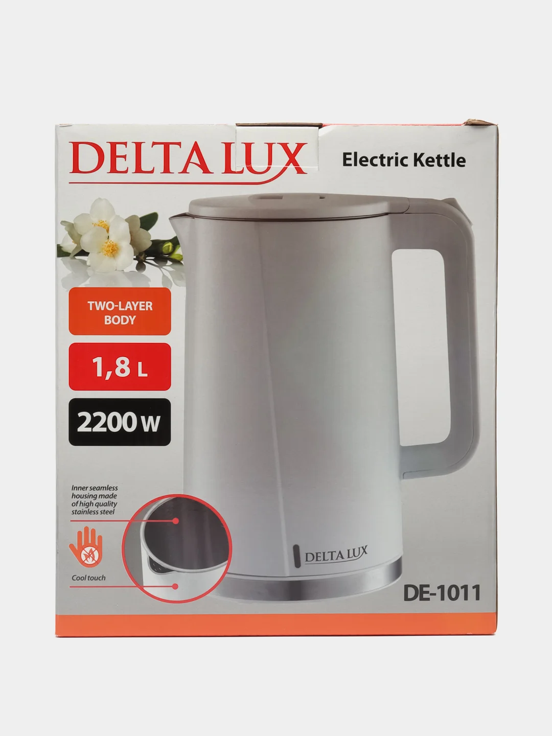 Белый чайник электрический DELTA LUX DE-1011, объем 1,8 л