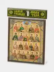 Икона освящённая Духовный Наставник "Собор Святых Целителей", на МДФ, 10 х 12