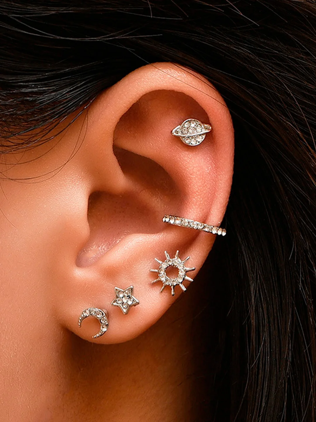 Серебряный серьги-кафф и клипсы в различных формах, 5 штук