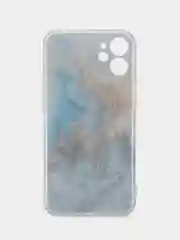 Голубой силиконовый чехол на iPhone 12 Mini / Айфон 12 mini прозрачный, с рисунком, защита камеры