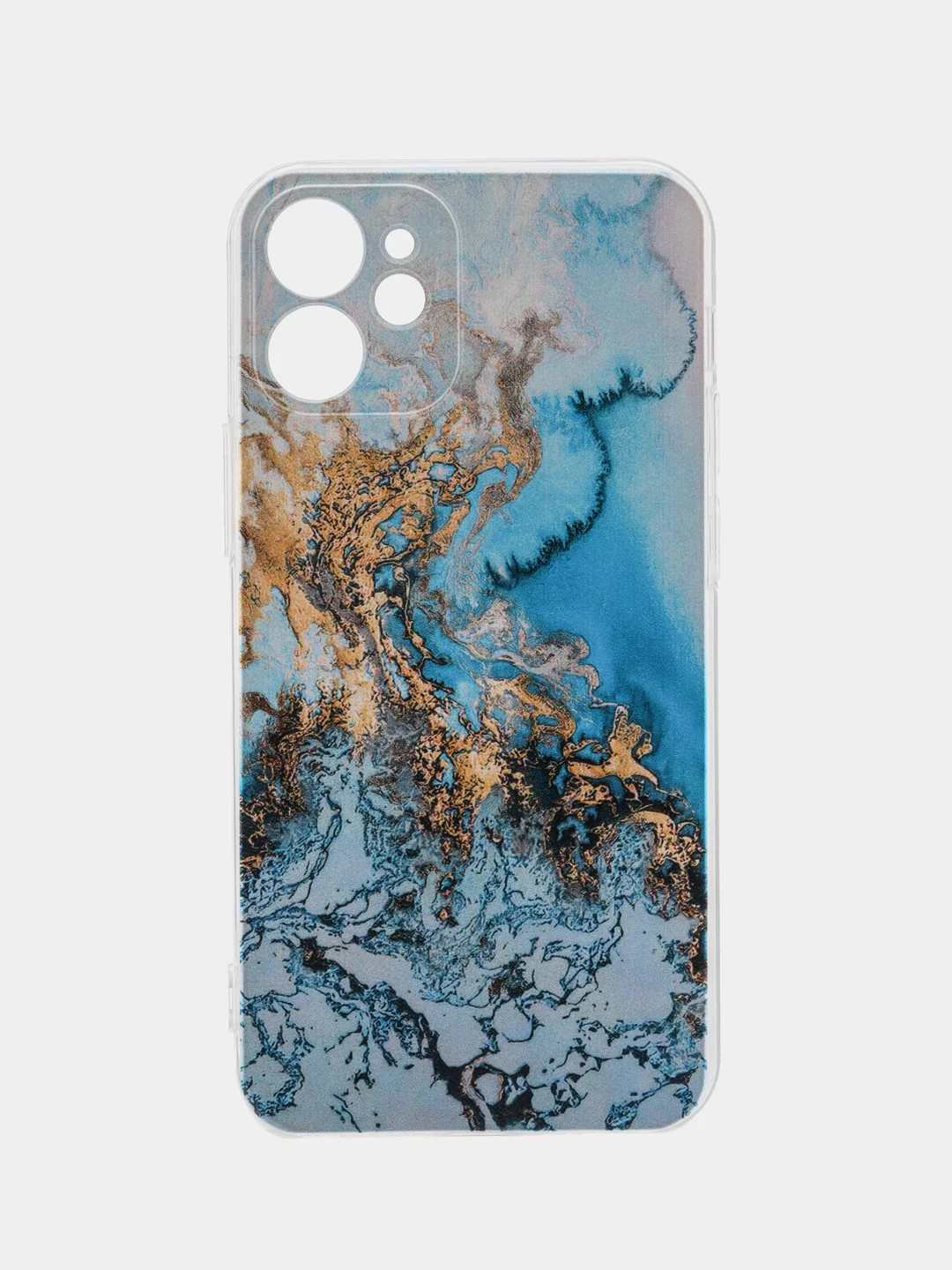 Голубой силиконовый чехол на iPhone 12 Mini / Айфон 12 mini прозрачный, с рисунком, защита камеры