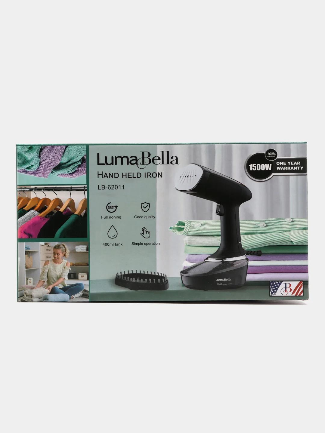 Черный отпариватель ручной для одежды Luma Bella B-62011 / Вертикальный парогенератор