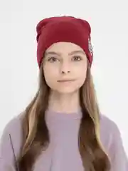Бордовый шапка для девочек, шапка с отворотом для подростков весна/осень, разм 56-60