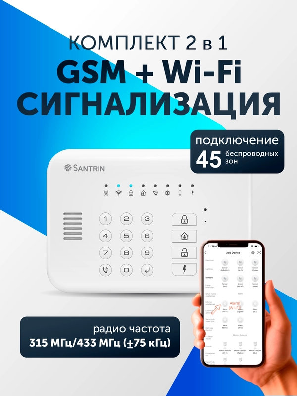 Беспроводная охранная пожарная GSM + WI-FI сигнализация комплект для дома, квартиры, дачи