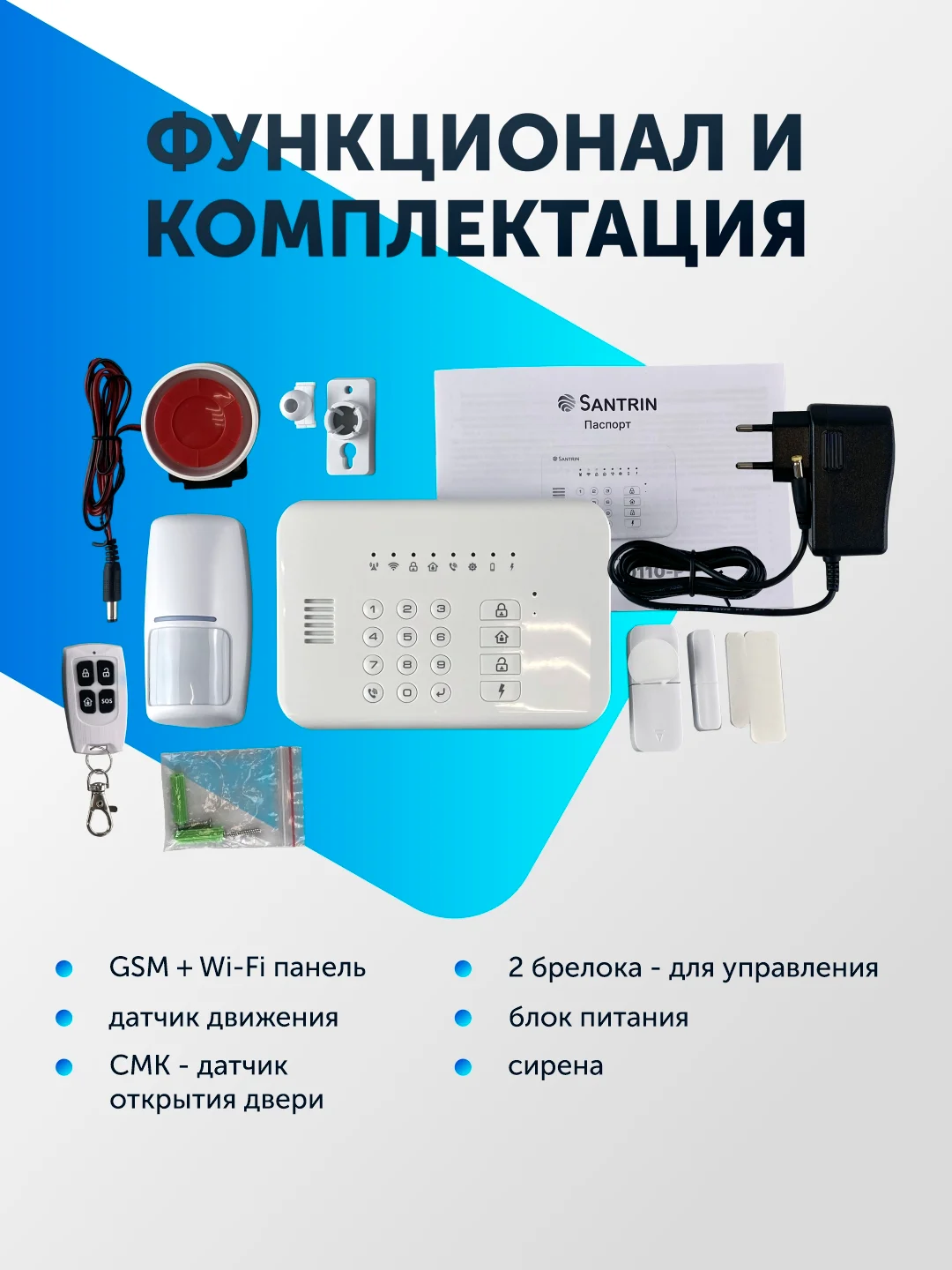 Беспроводная охранная пожарная GSM + WI-FI сигнализация комплект для дома, квартиры, дачи