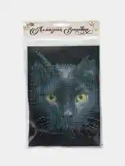 Алмазная мозаика с частичным заполнением "Чёрный кот", 15 х 21 см, холст