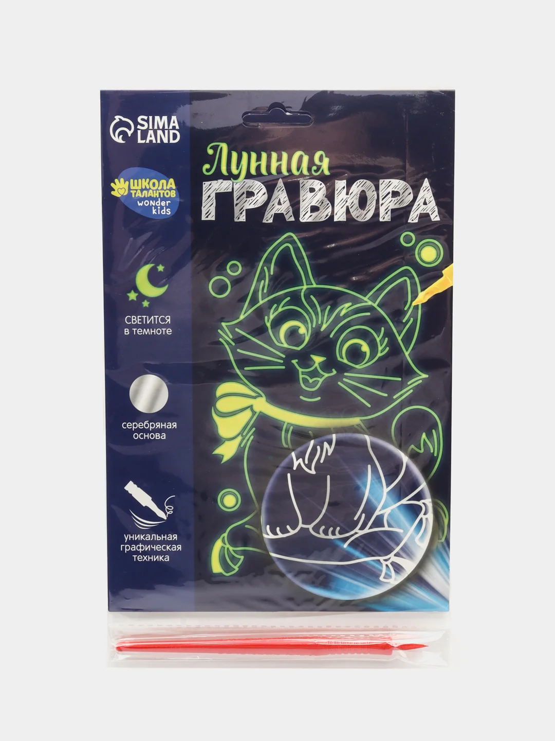 Лунная гравюра "Кот" 14,8 х 21 см (светится в темноте)