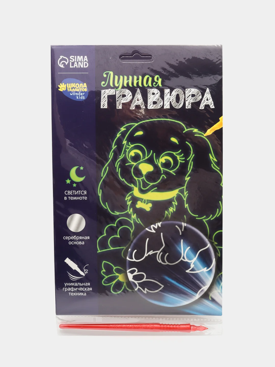 Лунная гравюра "Весёлая собачка" 14,8 х 21 см (светится в темноте)