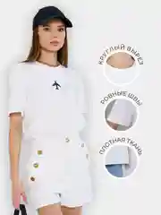 Белый футболка женская хлопок оверсайз с принтом самолет
