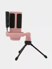 Розовый конденсаторный студийный USB-микрофон для записи голоса, белый / розовый