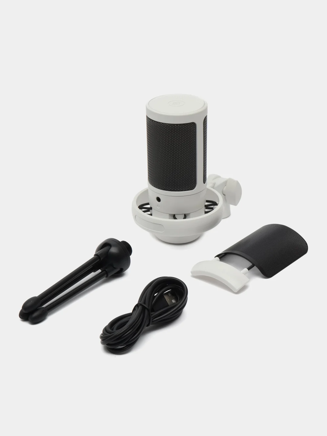 Белый конденсаторный студийный USB-микрофон для записи голоса, белый / розовый