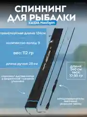 Спиннинг Kaida Hooligan, тест 5-20 гр и 10-30 гр, 2.1-2,4-2.65 м, штекерный