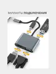 Переходник адаптер HUB 4 в 1 Type-c to HDMI 4K / USB 3.0 / PD 100W / VGA для MacBook