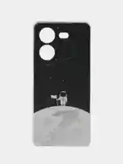 Серебряный силиконовый чехол на Tecno Pova 5 (Текно Пова 5), прозрачный, с рисунком, защита камеры