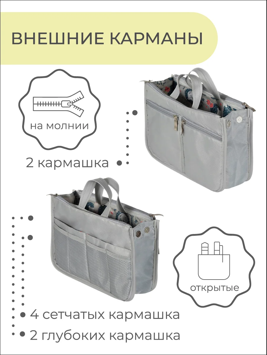 Органайзер для сумки SOFIA 28х17х10см, серый