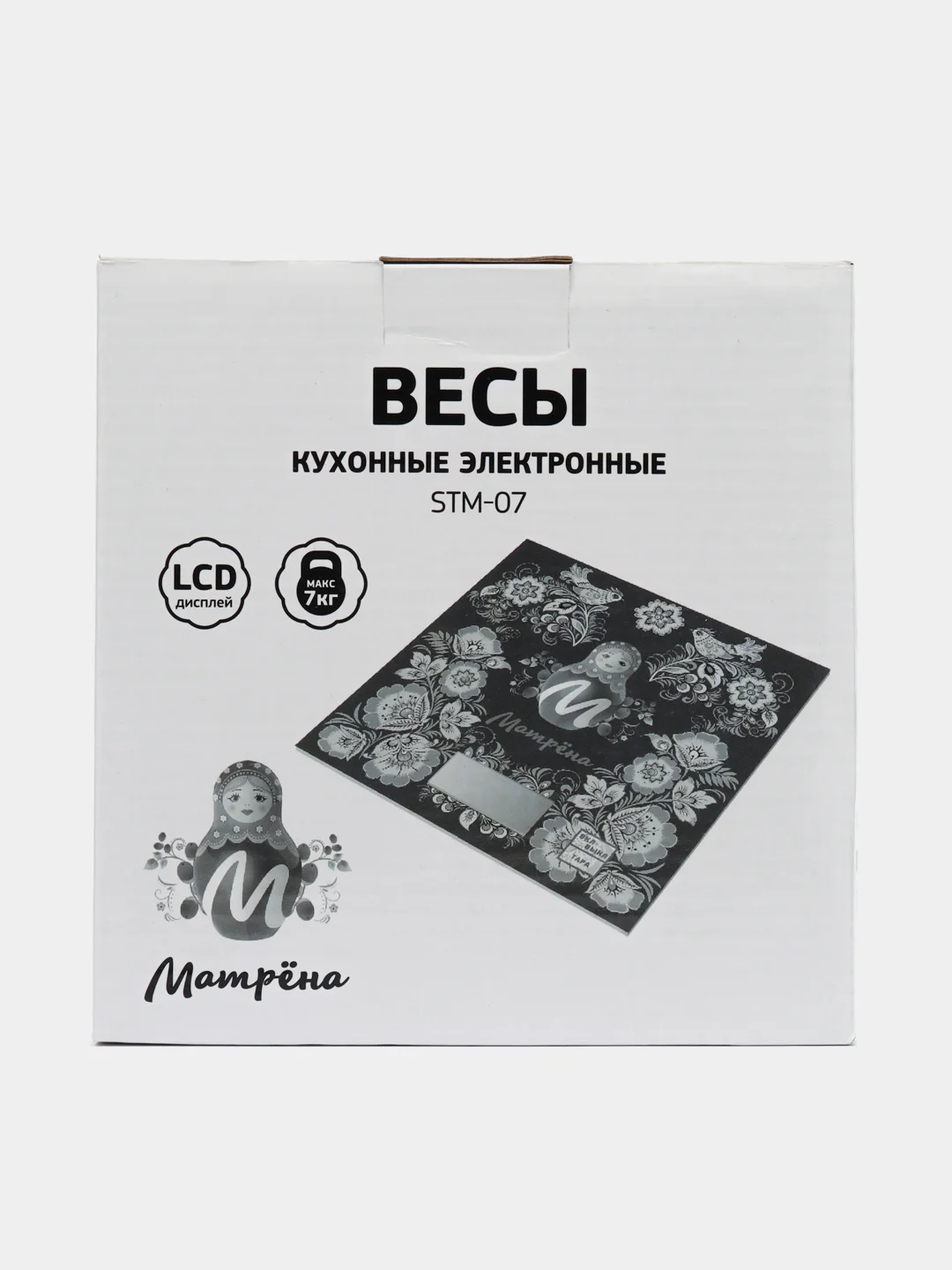 Черный весы настольные кухонные электронные МАТРЕНА STM-07 до 7 кг, стекло, сенсорные