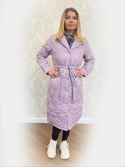 Куртка осенняя, стёганая с поясом, плащ