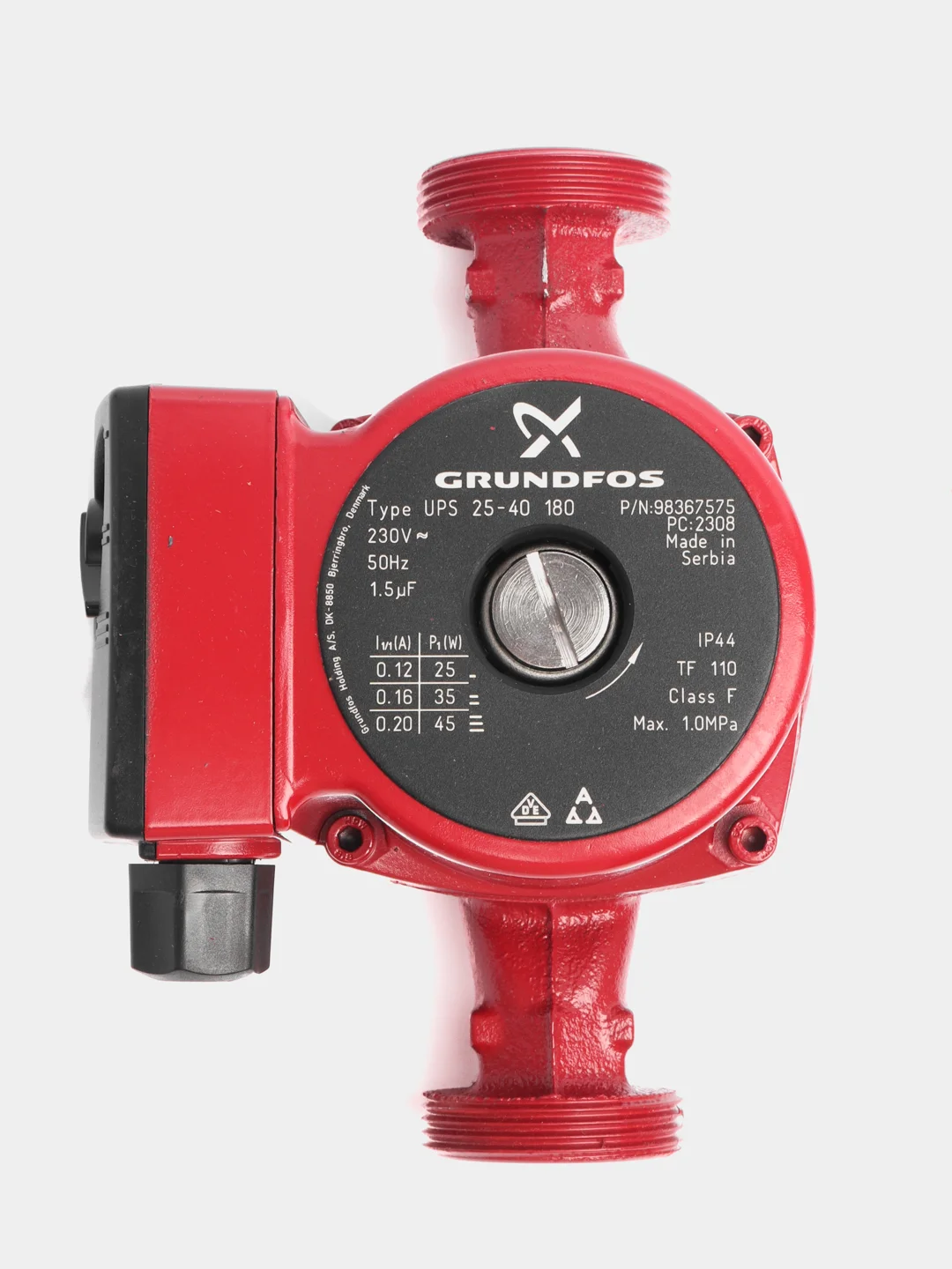 Красный циркуляционный насос GRUNDFOS UPS 25-40, монтажная длина 180 мм., с гайками