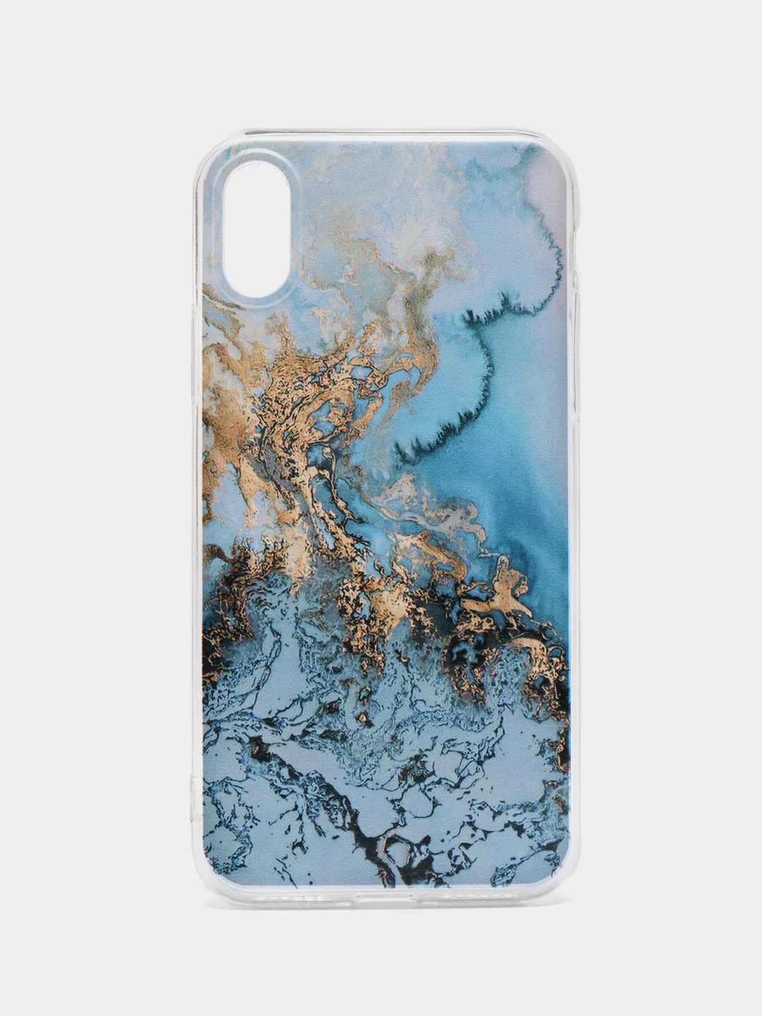 Голубой силиконовый чехол на Apple iPhone X/XS / Айфон X/XS прозрачный, с рисунком, защита камеры