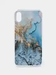 Голубой силиконовый чехол на Apple iPhone X/XS / Айфон X/XS прозрачный, с рисунком, защита камеры