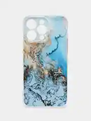 Голубой чехол на iPhone 15 Pro Max / Айфон 15 Про Макс прозрачный, с рисунком, защита камеры