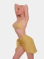 Лимонный купальник женский, раздельный, с юбкой, на завязках