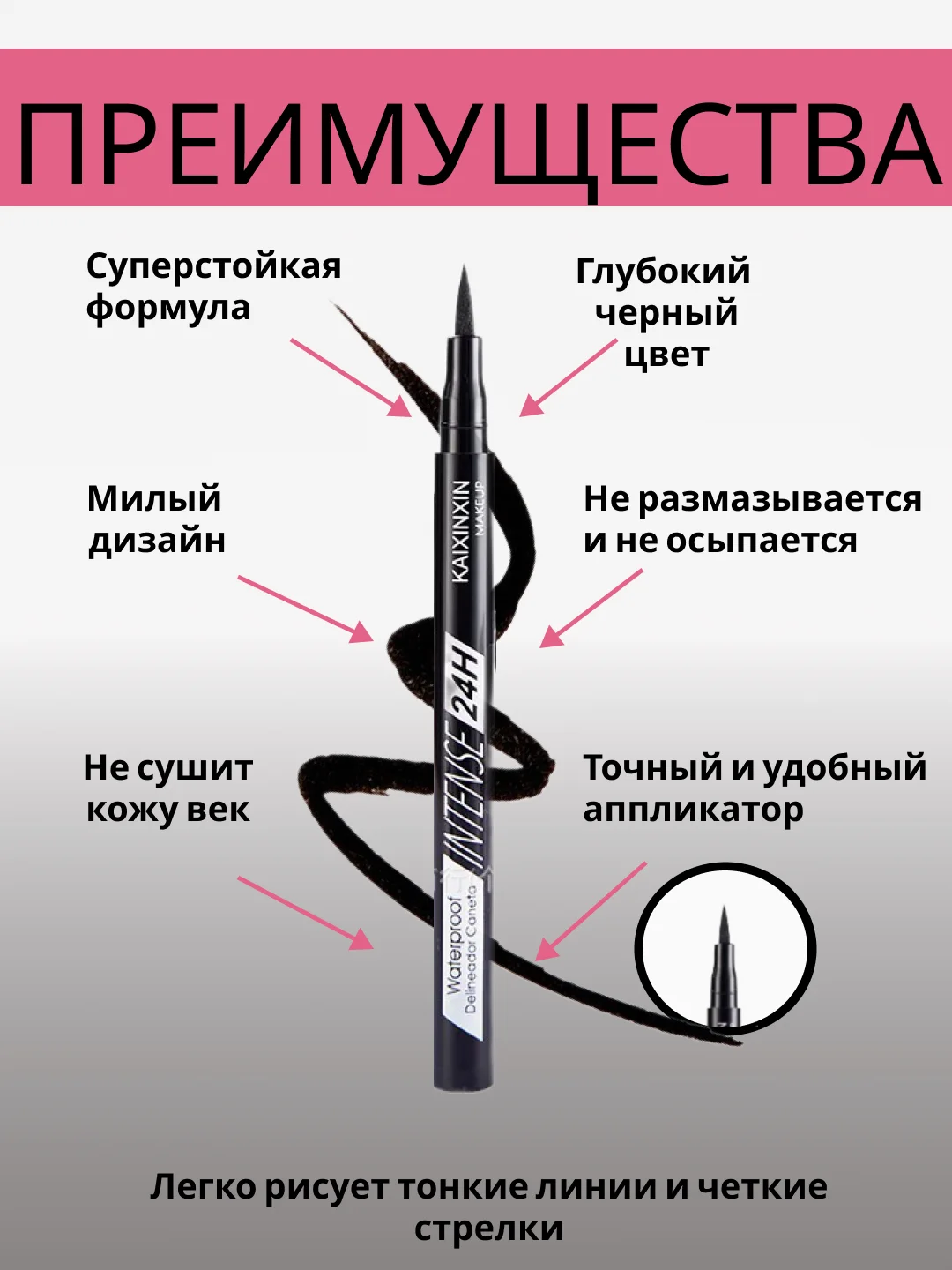 Черный водостойкая глянцевая подводка-фломастер для глаз кошка, лайнер для стрелок, черная