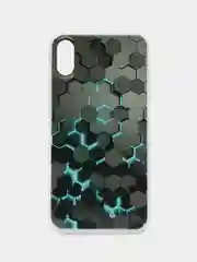 Бирюзовый силиконовый чехол на Apple iPhone X/XS / Айфон X/XS прозрачный, с рисунком, защита камеры