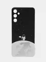 Серебряный чехол на Samsung Galaxy A34 5G (Самсунг A34), прозрачный, с рисунком, защита камеры