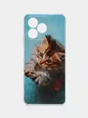 Светло-коричневый силиконовый чехол на Realme C53/C51 (Реалми С53/С51), прозрачный, с рисунком, защита камеры