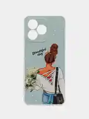 Тёмно-серый силиконовый чехол на Realme C53/C51 (Реалми С53/С51), прозрачный, с рисунком, защита камеры