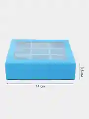 Голубой коробка складная для 9 конфет с обечайкой и окном, 14 х 14 х 3,5 см