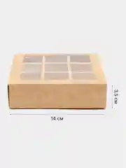 Карамельный коробка складная для 9 конфет с обечайкой и окном, 14 х 14 х 3,5 см