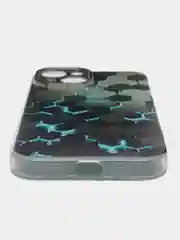 Бирюзовый силиконовый чехол на Apple iPhone 15 / Айфон 15 прозрачный, с рисунком, защита камеры