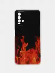 Оранжевый силиконовый чехол на Xiaomi Redmi 9T / Редми 9Т прозрачный, с рисунком, защита камеры