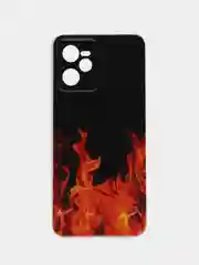 Оранжевый силиконовый чехол на Realme C35 / Реалми С35 прозрачный, с рисунком, защита камеры