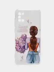 Сиреневый чехол на Samsung Galaxy A31 / Самсунг А 31 прозрачный, с рисунком, защита камеры