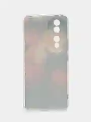 Кораллово-розовый силиконовый чехол на Honor 90 / Хонор 90 прозрачный, с рисунком, защита камеры