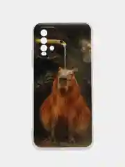 Коричневый силиконовый чехол на Xiaomi Redmi 9T / Редми 9Т прозрачный, с рисунком, защита камеры