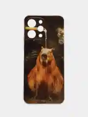 Коричневый силиконовый чехол на Xiaomi Redmi 12 / Редми 12 прозрачный, с рисунком, защита камеры