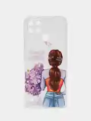 Сиреневый чехол на Oppo Realme C21Y/C25Y / Реалми C21Y/C25Y прозрачный, с рисунком, защита камеры