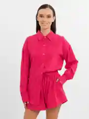 Розовый костюм льняной рубашка с шортами, домашний, оверсайз
