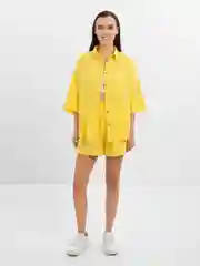 Желтый летний женский костюм из муслина