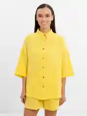 Желтый летний женский костюм из муслина