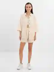 Бежевый летний женский костюм из муслина