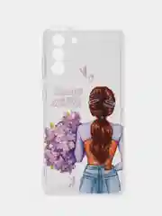 Сиреневый чехол на Samsung Galaxy S21 FE 5G / Самсунг S21 FE прозрачный, с рисунком, защита камеры