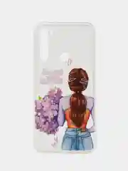 Сиреневый чехол на Xiaomi Redmi Note 8T / Сяоми Редми Нот 8T прозрачный, с рисунком, защита камеры